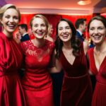Femmes avec robe rouge comparatif de robes