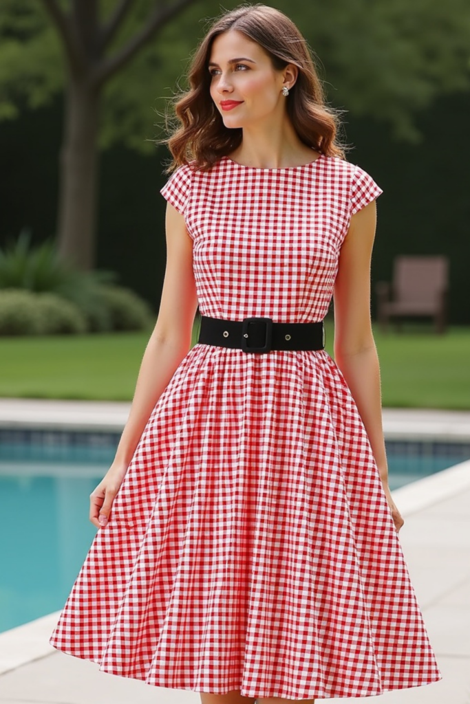 Robe rouge vichy rétro